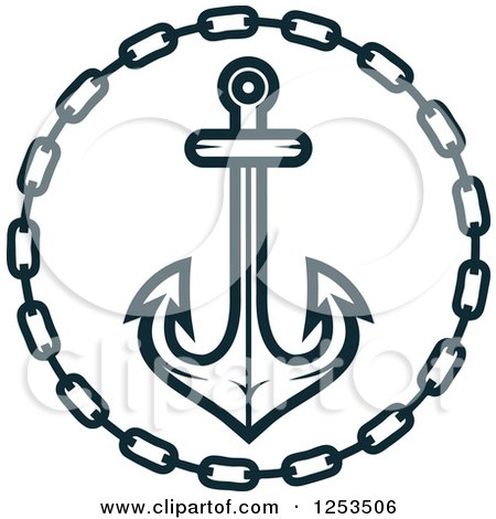 Clipart of a Navy Blue Anchor in a Chain Circle - Royalty Free Vector Illustration by Vector Tradition SM