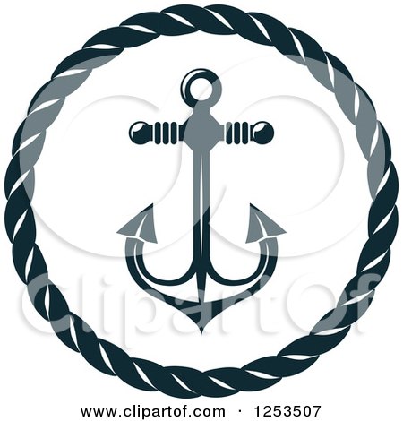 Clipart of a Navy Blue Anchor in a Rope Circle - Royalty Free Vector Illustration by Vector Tradition SM