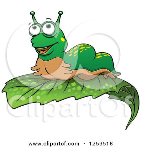 Clipart of a Happy Slug on a Leaf - Royalty Free Vector Illustration by Vector Tradition SM