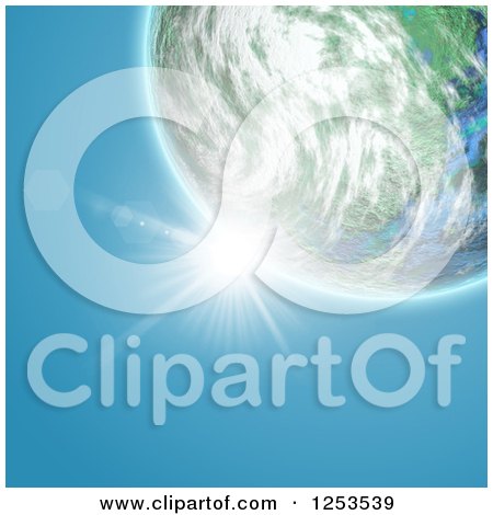 Clipart of a 3d Sun Flare over a Fictional Planet - Royalty Free Illustration by KJ Pargeter