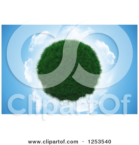 Clipart of a 3d Grass Planet and Clouds on Blue - Royalty Free Illustration by KJ Pargeter