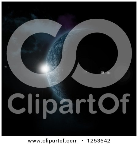 Clipart of a 3d Sun Rising over a Fictional Planet - Royalty Free Illustration by KJ Pargeter