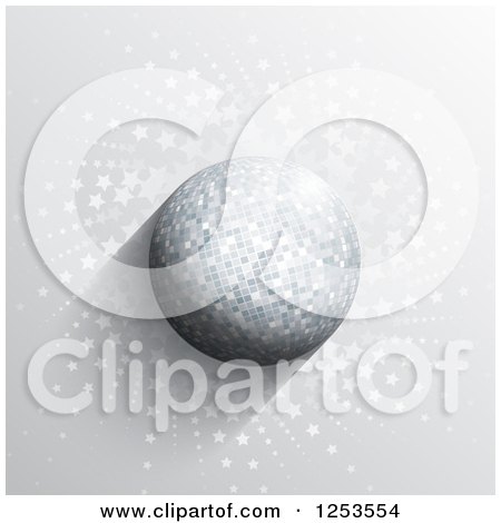 Clipart of a 3d Mosaic Disco Ball over Stars - Royalty Free Vector Illustration by KJ Pargeter