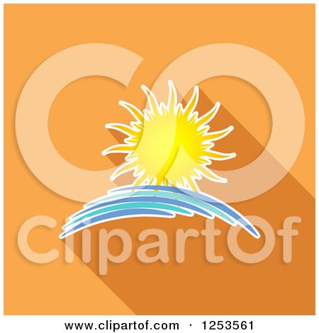 Clipart of a Summer Sun, Splash and Shadow over Orange - Royalty Free Vector Illustration by KJ Pargeter