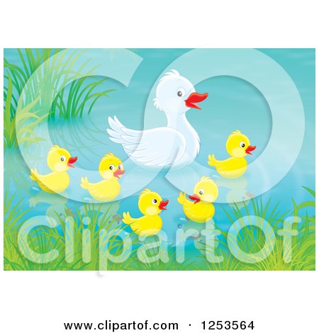 Clipart of a Mother Duck and Babies on a Pond - Royalty Free Illustration by Alex Bannykh