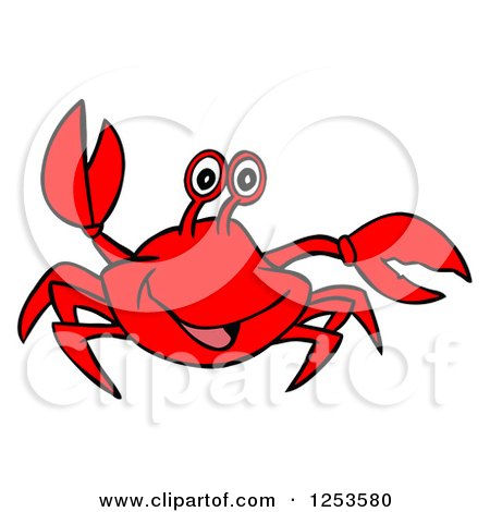 Clipart of a Waving Red Crab - Royalty Free Vector Illustration by LaffToon