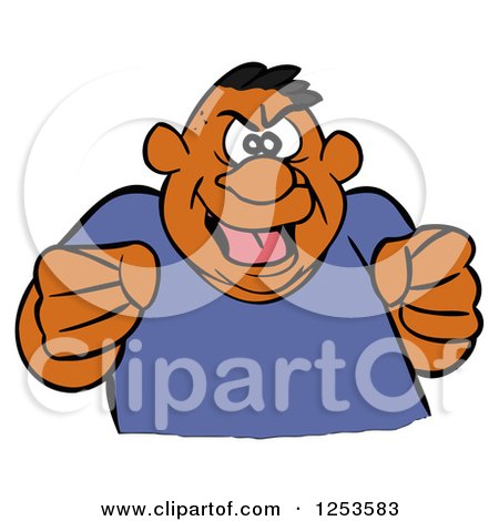Clipart of a Tough Black Man Pumping His Fists and Grinning - Royalty Free Vector Illustration by LaffToon