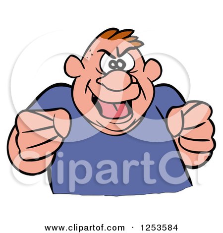 Clipart of a Tough White Man Pumping His Fists and Grinning - Royalty Free Vector Illustration by LaffToon