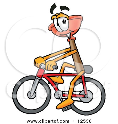 Clipart Picture of a Sink Plunger Mascot Cartoon Character Riding a Bicycle by Mascot Junction