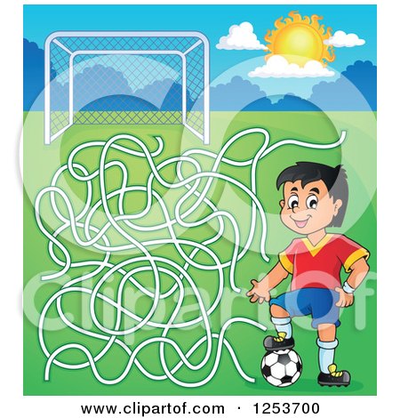 Clipart of a Soccer Player Boy Maze - Royalty Free Vector Illustration by visekart
