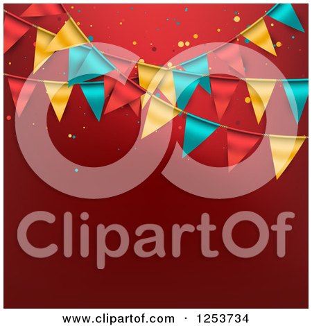 Clipart of a Festive Party Bunting Flag Banner over Red with Text Space - Royalty Free Vector Illustration by vectorace