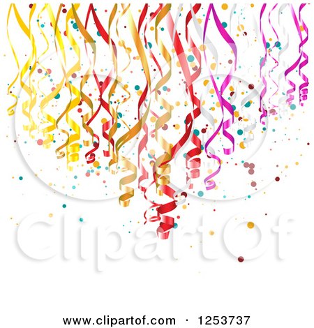 Clipart of a Background of Colorfuld Party Ribbons over White - Royalty Free Vector Illustration by vectorace