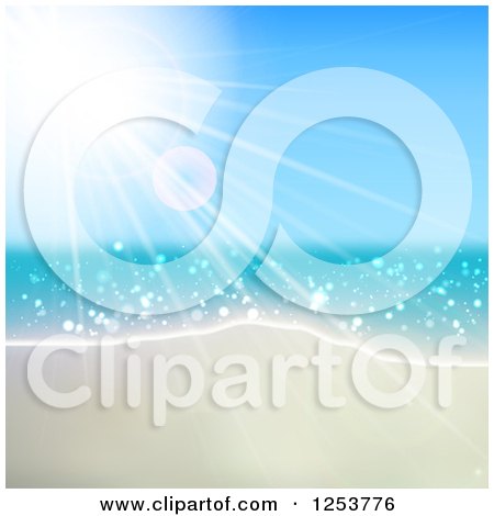 Clipart of a Summer Sun Shining over the Ocean and Beach - Royalty Free Vector Illustration by vectorace