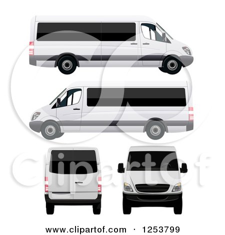 Clipart of 3d Long Passenger Vans - Royalty Free Vector Illustration by vectorace