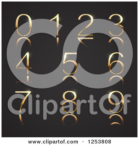 Clipart of a 3d Gold and Diamond Numbers on Black - Royalty Free Vector Illustration by vectorace