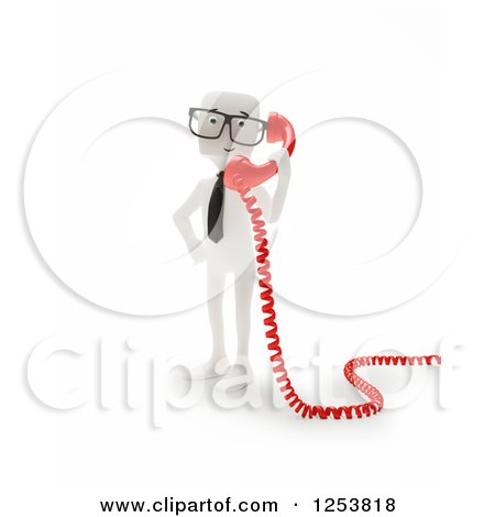 Clipart of a 3d Block Head Businessman Talking on a Phone - Royalty Free Illustration by Mopic