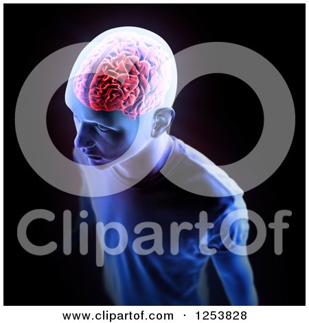 Clipart of a 3d Xray Man with a Visible Brain on Black - Royalty Free Illustration by Mopic