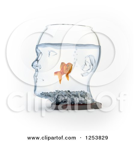 Clipart of a 3d Goldfish in a Human Head Bowl - Royalty Free Illustration by Mopic