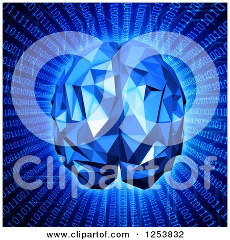 Clipart of a 3d Blue Human Brain over Binary Code - Royalty Free Illustration by Mopic