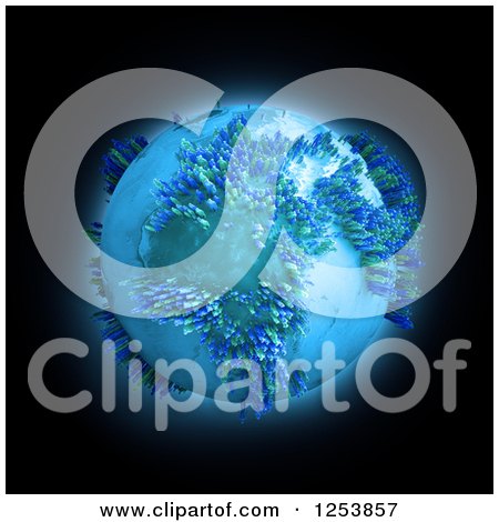 Clipart of a 3d Earth with People, over Black - Royalty Free Illustration by Mopic