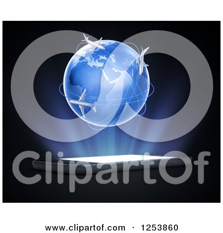 Clipart of a 3d Globe with Airplanes over a Cellphone - Royalty Free Illustration by Mopic