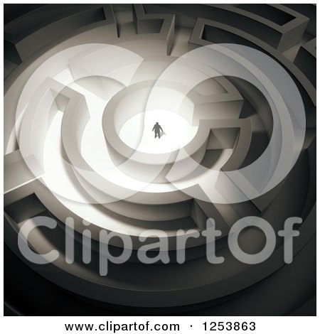 Clipart of a 3d Aerial View of a Businessman in a Circular Maze - Royalty Free Illustration by Mopic