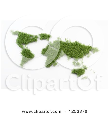 Clipart of a 3d Grassy World Map Atlas on White - Royalty Free Illustration by Mopic