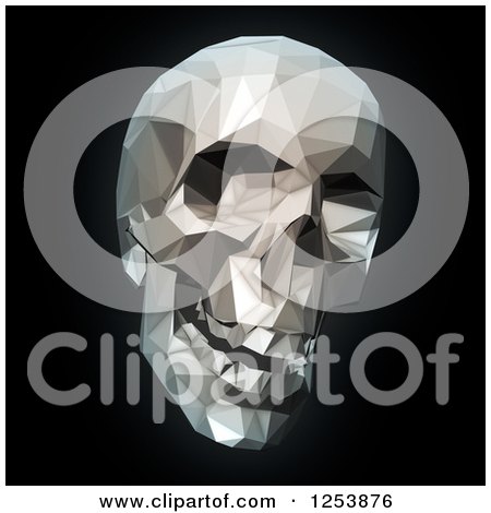 Clipart of a 3d Geometric Human Skull on Black - Royalty Free Illustration by Mopic