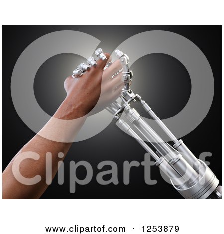 Clipart of a 3d Human Hand and Robot Hand Arm Wrestling - Royalty Free Illustration by Mopic