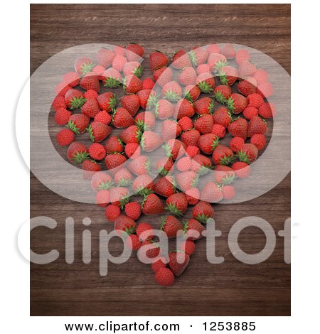 Clipart of a 3d Heart of Strawberries and Raspberries over Wood - Royalty Free Illustration by Mopic