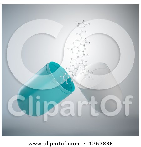 Clipart of a 3d Pill Capsule and Molecules - Royalty Free Illustration by Mopic