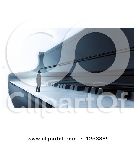 Clipart of a 3d Tiny Man on a Piano Keyboard - Royalty Free Illustration by Mopic
