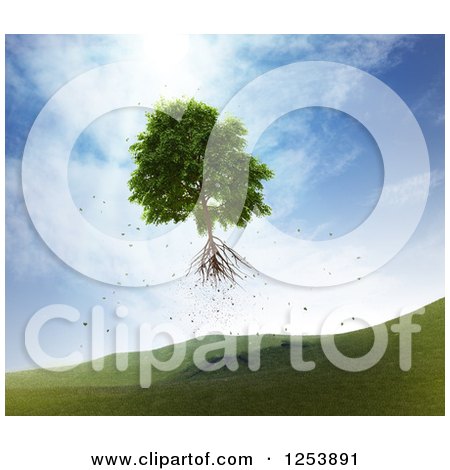 Clipart of a 3d Uprooted Tree Floating Away - Royalty Free Illustration by Mopic