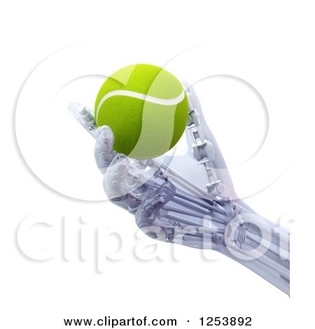 Clipart of a 3d Artificial Prostheic Robot Hand Holding a Tennis Ball - Royalty Free Illustration by Mopic