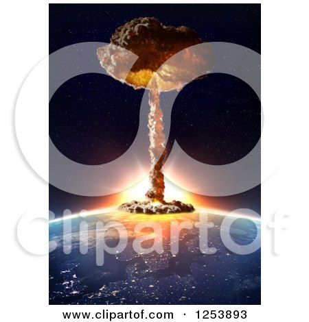 Clipart of a 3d Nuclear Mushroom Cloud over Earth - Royalty Free Illustration by Mopic