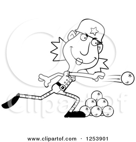 Clipart of a Black and White Woman Christmas Elf Throwing Snowballs - Royalty Free Vector Illustration by Cory Thoman