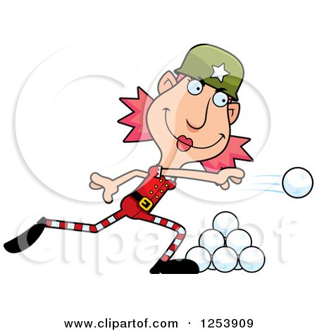 Clipart of a Woman Christmas Elf Throwing Snowballs - Royalty Free Vector Illustration by Cory Thoman