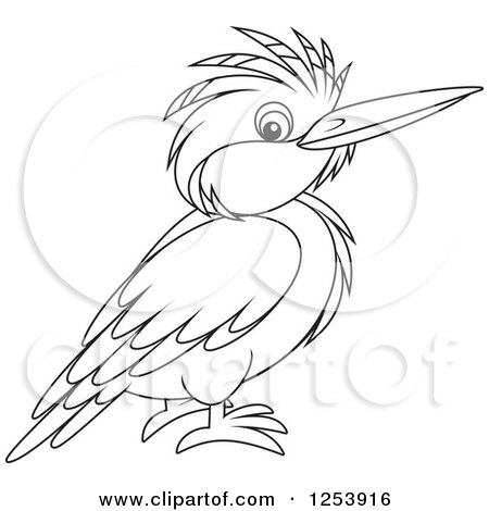 Clipart of a Black and White Kingfisher Bird - Royalty Free Vector Illustration by Alex Bannykh