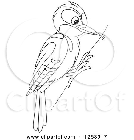 Clipart of a Black and White Woodpecker Bird on a Tree - Royalty Free Vector Illustration by Alex Bannykh