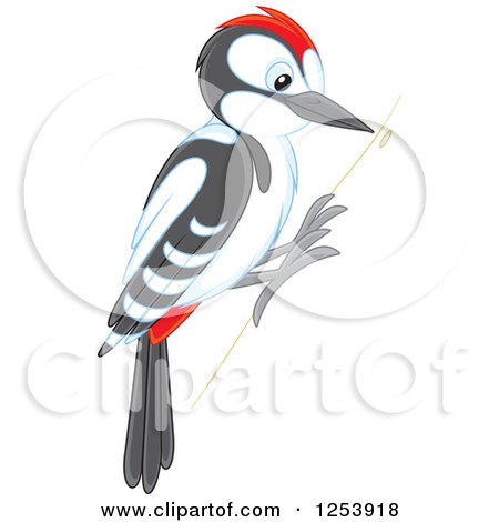 Clipart of a Woodpecker Bird on a Tree - Royalty Free Vector Illustration by Alex Bannykh