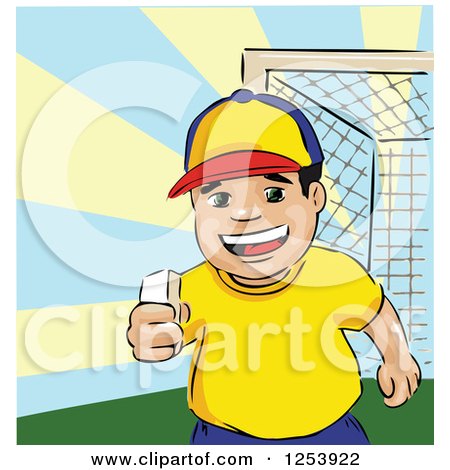 Clipart of a Happy Boy Holding Chalk - Royalty Free Vector Illustration by David Rey