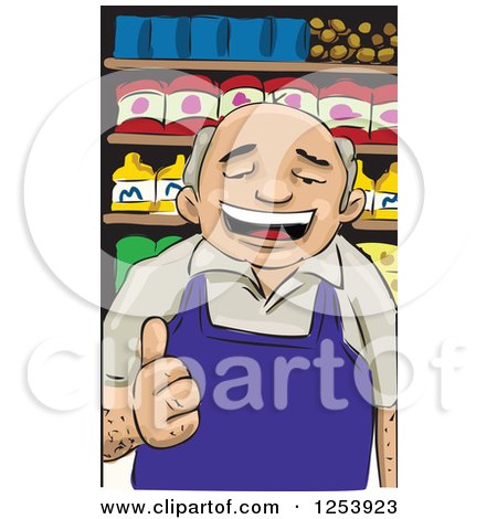 Clipart of a Happy Male Merchant Holding a Thumb up - Royalty Free Vector Illustration by David Rey