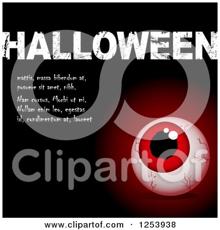 Clipart of a Red Eyeball and Halloween Sample Text on Black - Royalty Free Vector Illustration by elaineitalia