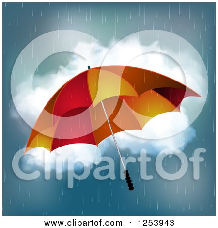Clipart of a Red and Orange Umbrella in the Rain - Royalty Free Vector Illustration by elaineitalia
