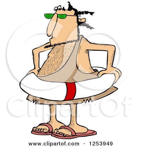 Clipart of a Caveman Wearing a Life Preserver Ring - Royalty Free Vector Illustration by djart
