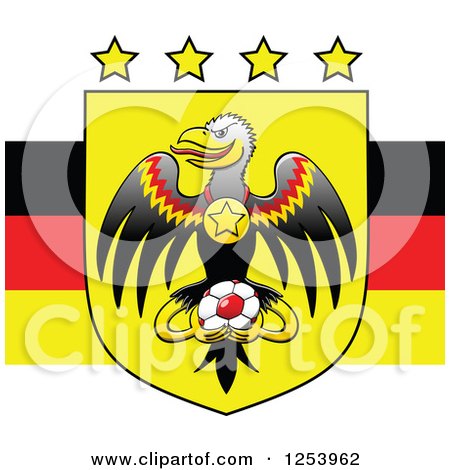 Clipart of Stars over an Eagle with a Medal and Soccer Ball on a German Flag - Royalty Free Vector Illustration by Zooco