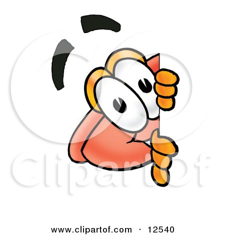Clipart Picture of a Sink Plunger Mascot Cartoon Character Peeking Around a Corner by Mascot Junction