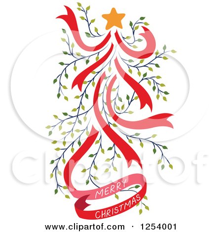 Clipart of a Merry Christmas Greeting and Red and Green Vine Tree - Royalty Free Vector Illustration by Cherie Reve