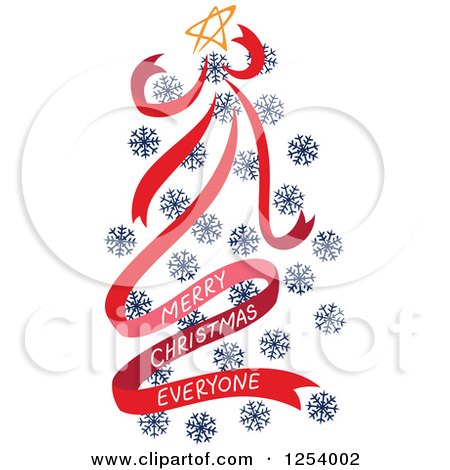 Clipart of a Merry Christmas Everyone Greeting and Red and Blue Snowflake Tree - Royalty Free Vector Illustration by Cherie Reve
