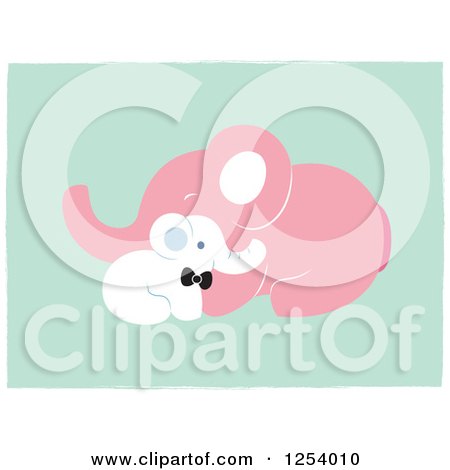 Clipart of a Cute Baby Elephant Cuddling with Its Mom, on Green - Royalty Free Vector Illustration by Cherie Reve